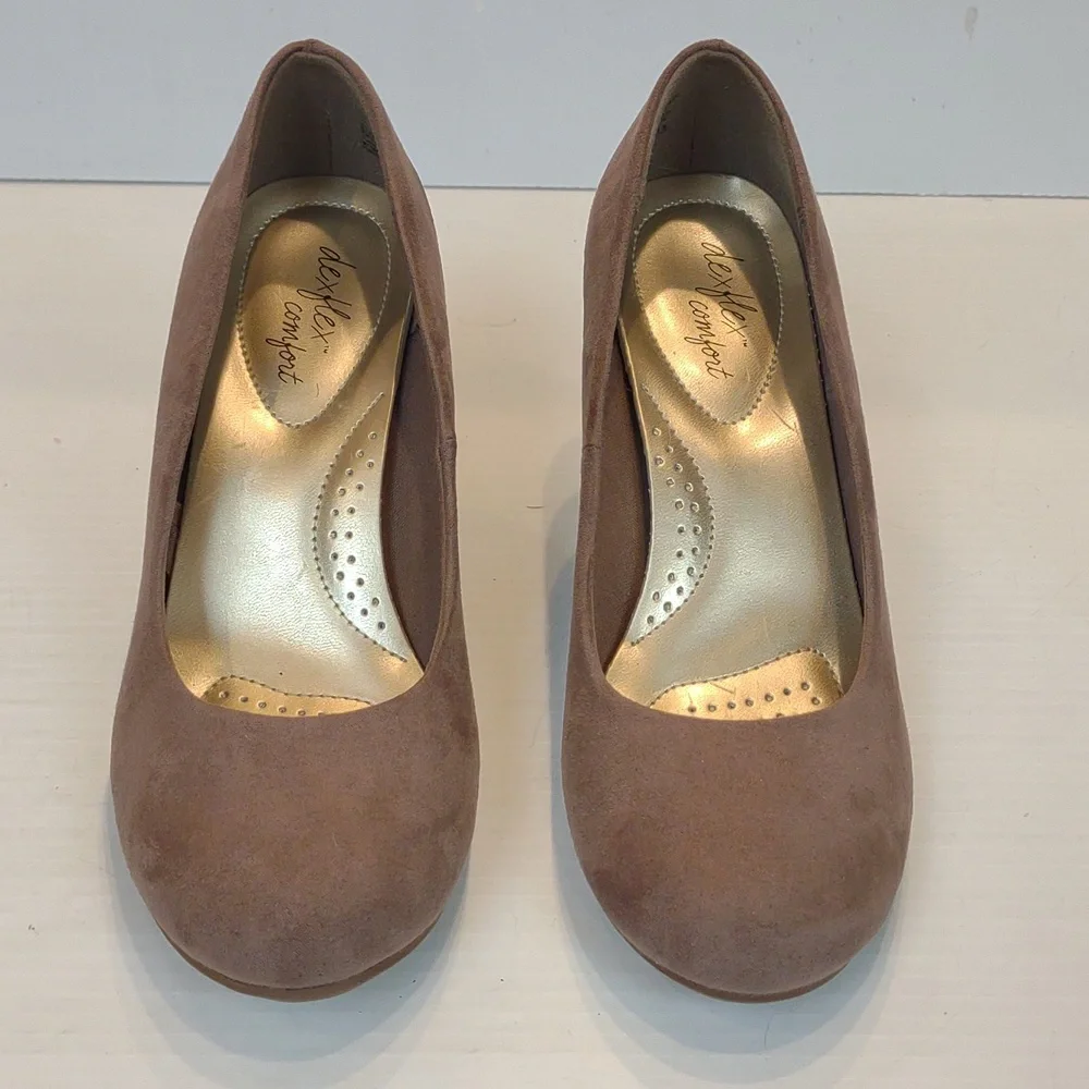 Dexflex Comfort Women's Taupe Karlie Faux Suede Rounded Toe Slip-On Wedge Shoes